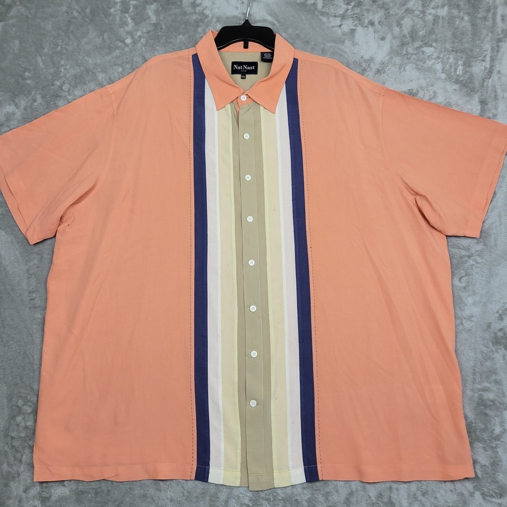 Nat Nast Luxury Originals Men's 3XL Peach Silk Blend Button-Up Bowling Shirt
